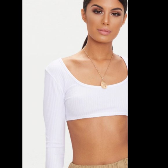 Basic White Rib Longsleeve Crop Top - Picture 2 of 3